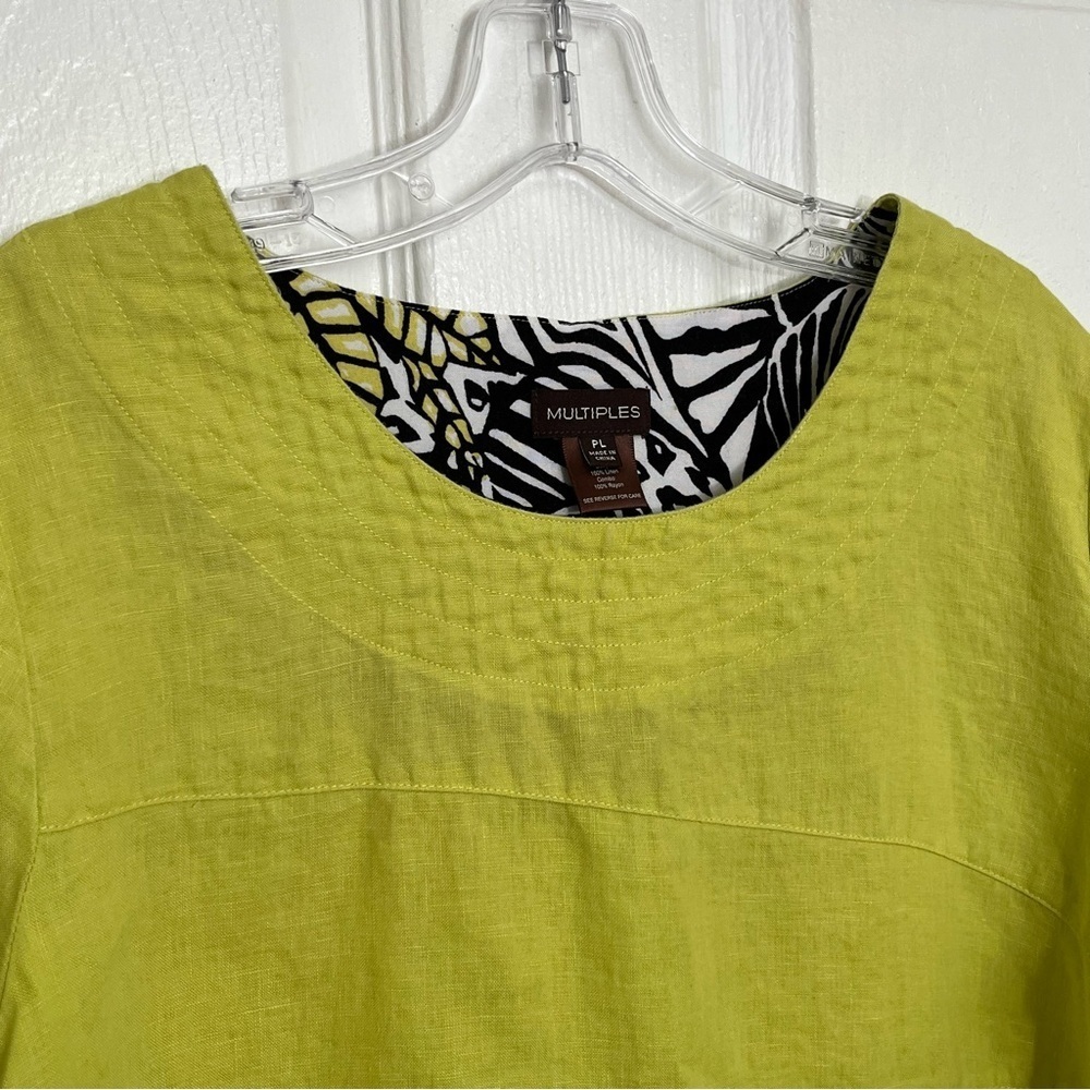 MULTIPLES Lime Green Linen Blend 3/4 Sleeve Women's Top | size Petite Large - Picture 2 of 10
